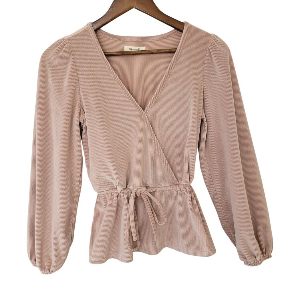 Madewell Corduroy Tie-Front Faux-Wrap Top Womens Size XS Warm Sandstone - Picture 1 of 7